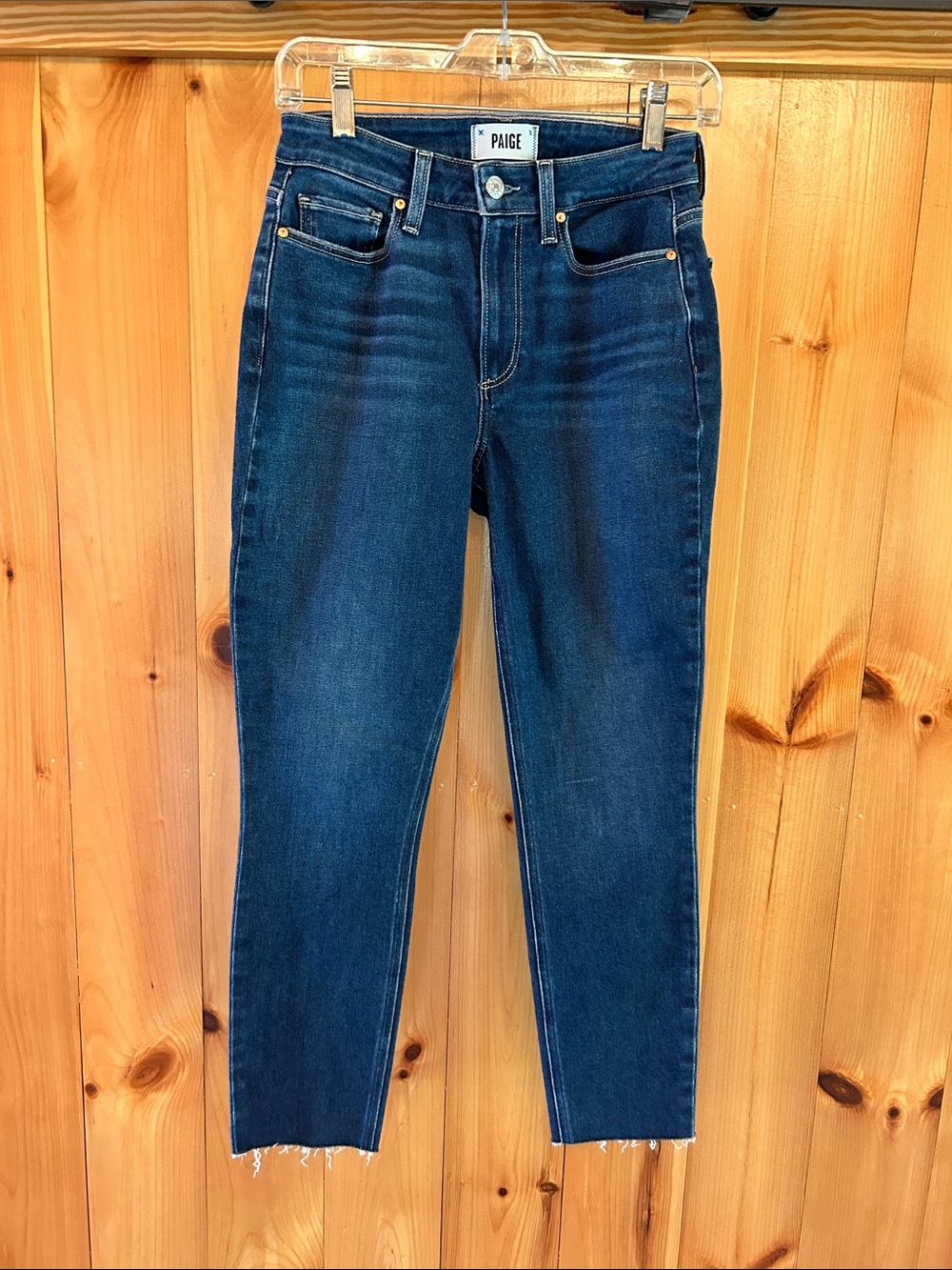 PAIGE Bombshell Dark Blue Cropped High-Rise Skinny Jeans